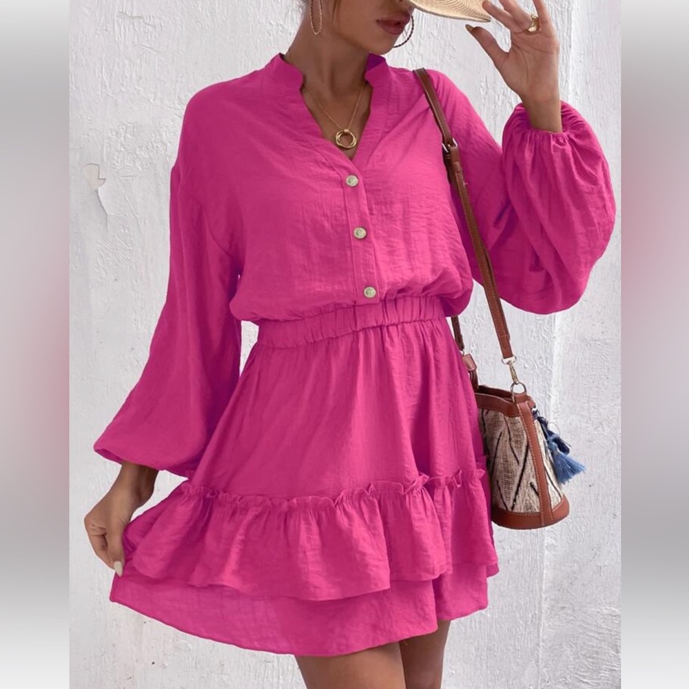 Lantern Sleeve Ruffle Hem Dress - Picture 10 of 10
